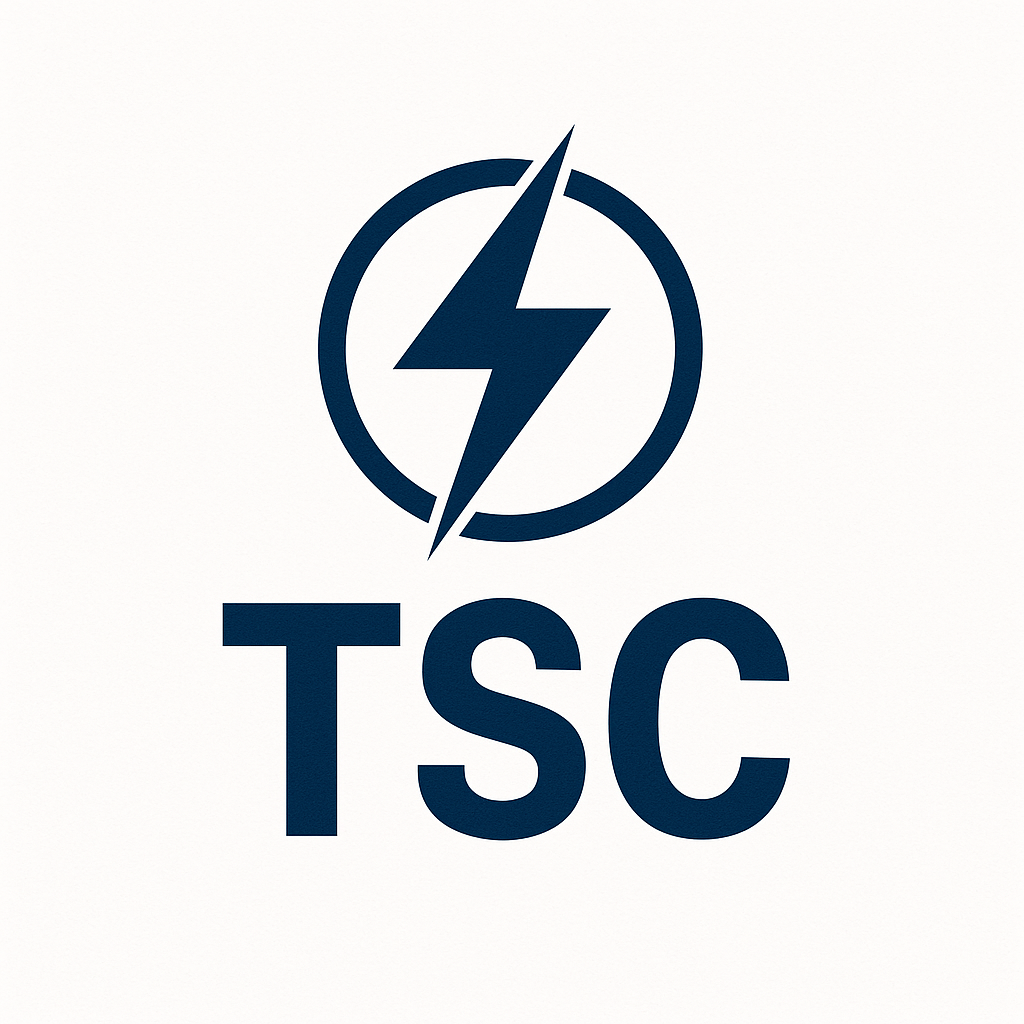 Logo with a lightning bolt inside a circle and the letters 'TSC' below.