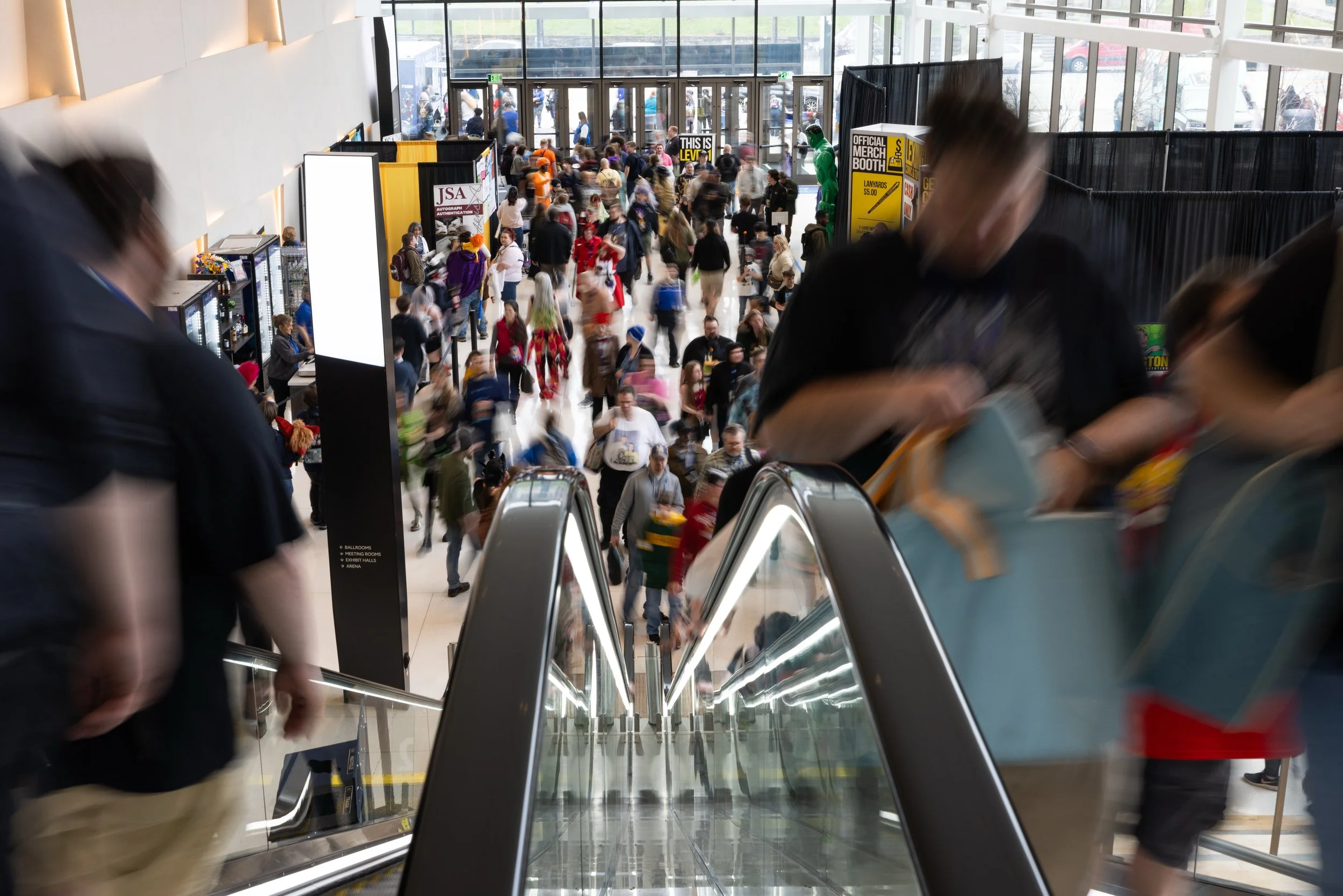Wide-angle overhead view of the busy Lexington Comic & Toy Convention crowd at the Central Bank Center, captured by 859 Photography.