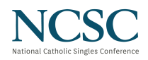 Logo of the National Catholic Singles Conference (NCSC) with the acronym in large blue letters.