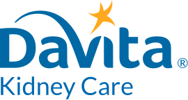 Davita Kidney Care logo with blue text and a yellow starburst symbol
