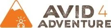 A logo for AVID 4 Adventure, featuring mountain peaks and a stylized sun.