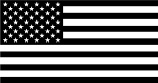Black and white American flag with stars and stripes.