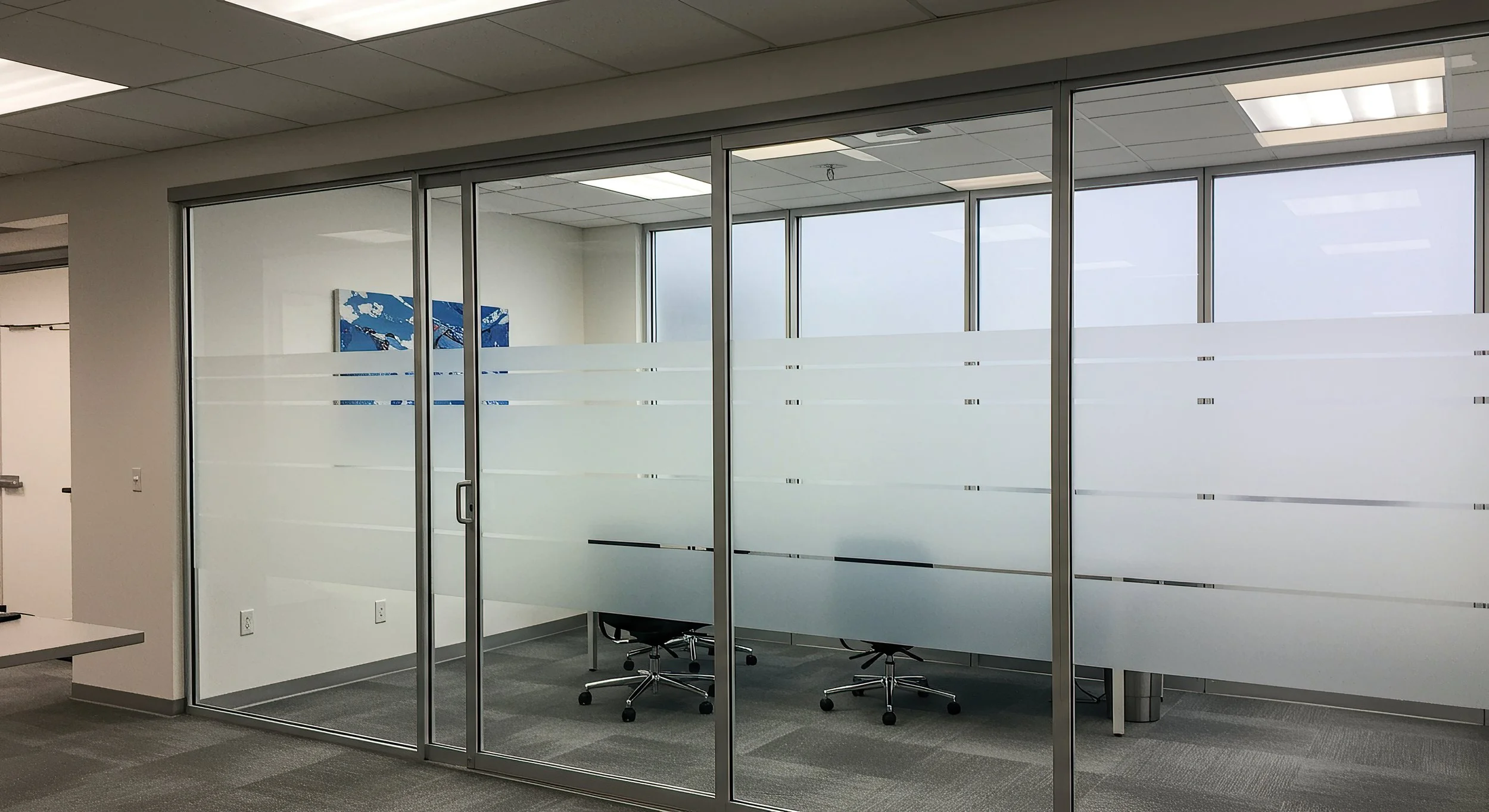 Office windows with decorative window film