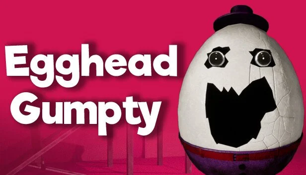 Egg-headed character with a black hat, eyes, and mouth, depicted on a pink background with the text 'Egghead Gumpy'.