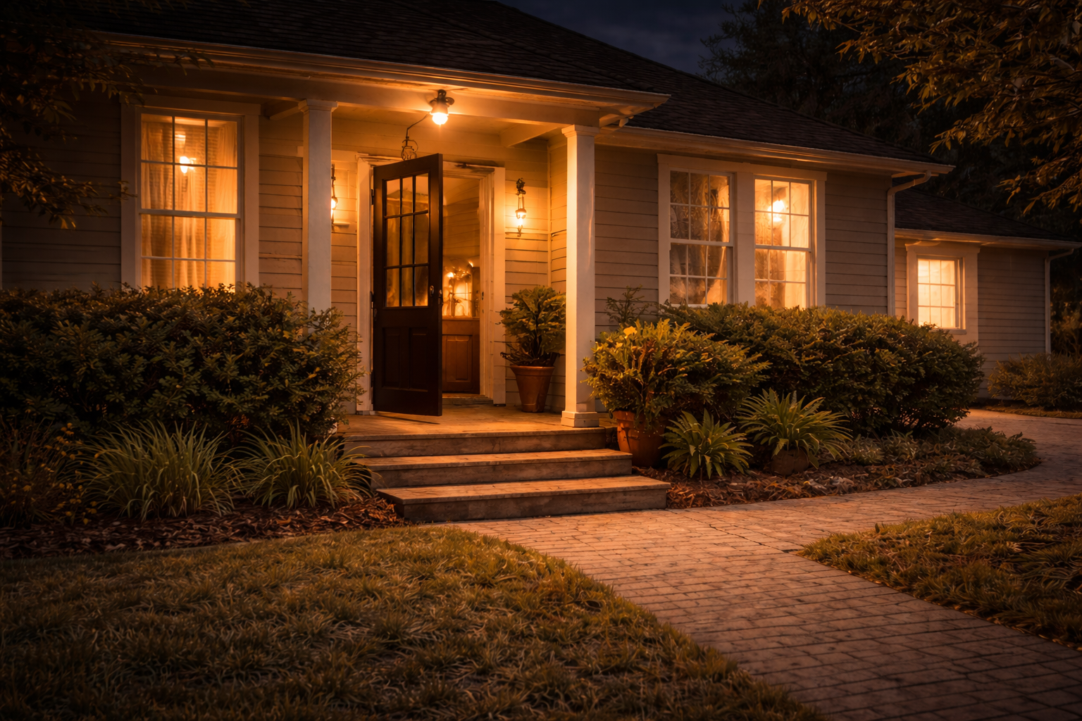 A desk setup with binoculars, a map, a compass, a pen, a smartphone showing a map, sunglasses, a notebook with a pen, a remote radio, a mouse, and a tablet displaying multiple camera feeds, all next to a window with a view of the street outside.