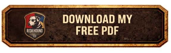 A banner with the RiskHound logo on the left and the text "Download My Free PDF" on a dark, textured background.