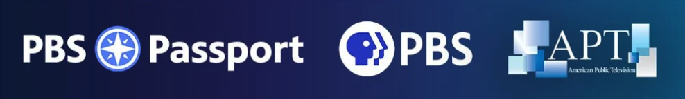 Logos of PBS Passport, PBS, and American Public Television on a dark blue background.