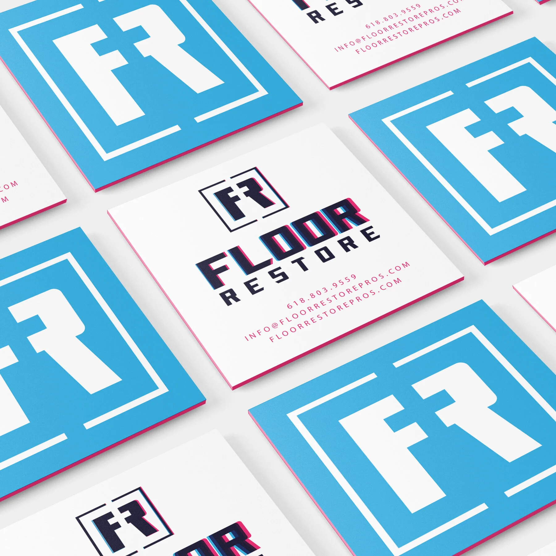 Logo, business card and branding design for Floor Restore, a family owned small business that offers floor restoration services in St. Louis, MO.
