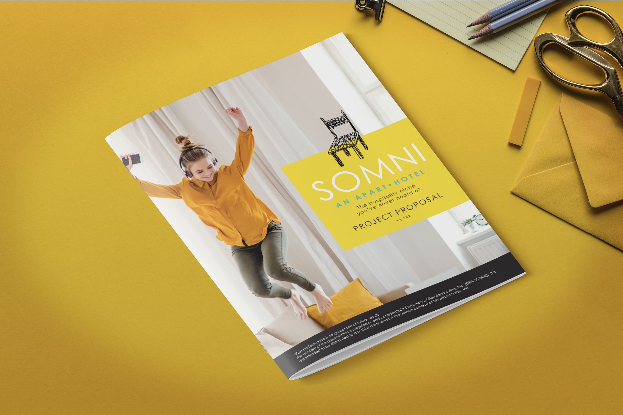 Proposal brochure and branding design for SOMNI, an apart•hotel in Siouxland Iowa. A totally stylish, fully-furnished apartment for monthly stays. Great for travelers who desire all the amenities of home, but who need the flexibility and convenience 