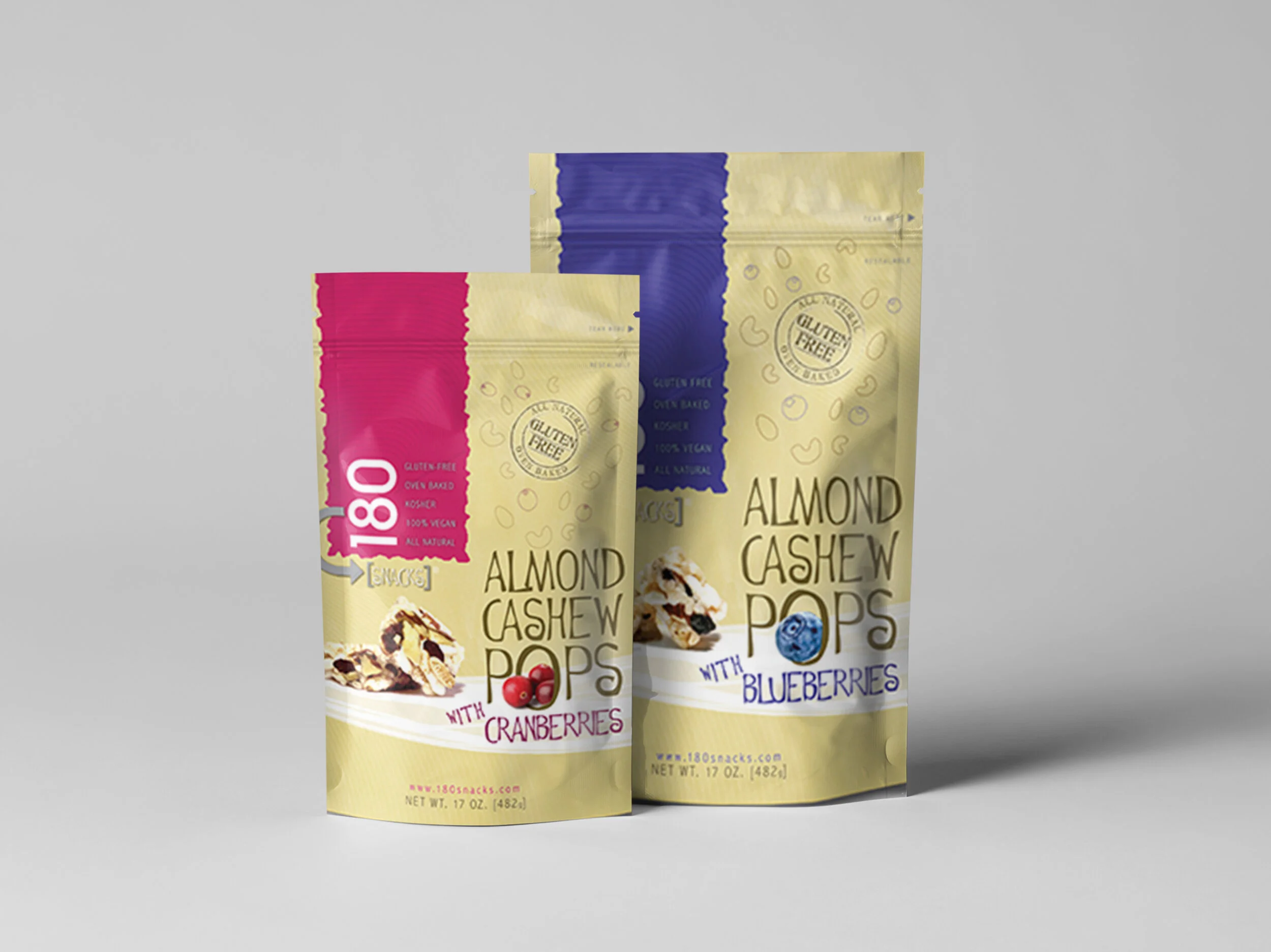 180 Snacks Inc - Almond Cashew Pops - package design