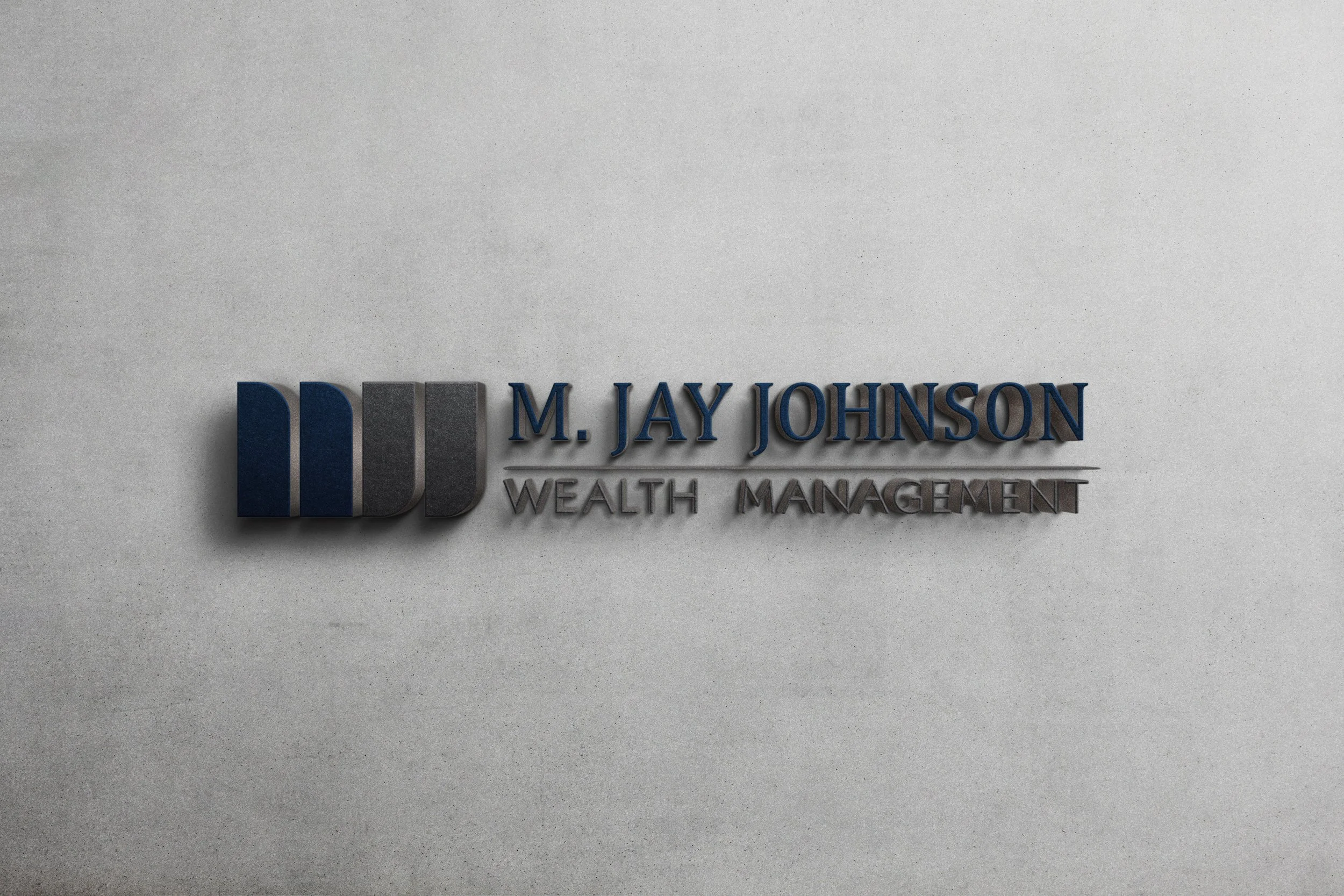 Logo for M. Jay Johnson Wealth Management featuring stylized initials 'WM' in blue and gray and the company name to the right.