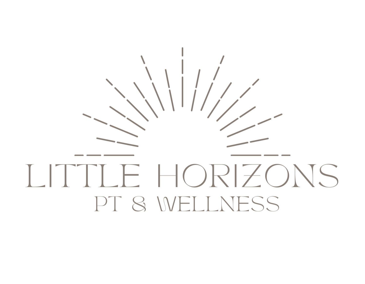 Logo for Dallas Private Practice Physical Therapist reading Little Horizons PT & Wellness featuring a stylized sunrise with rays extending upward and the business name below.