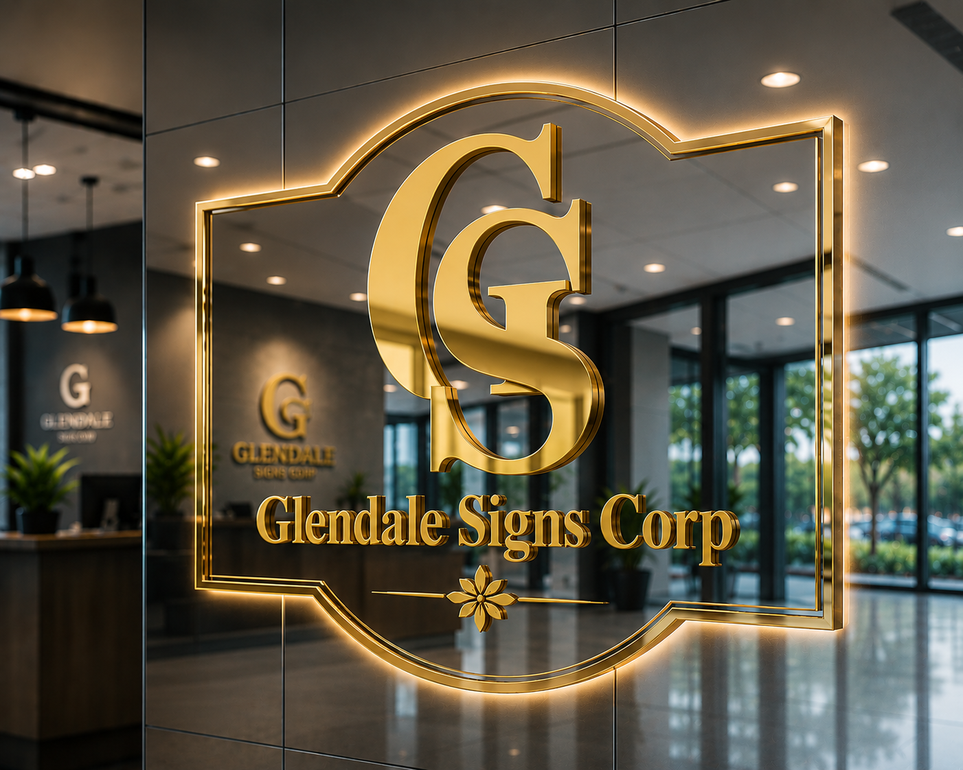 Luxury Gold Mirror Acrylic Lobby Sign