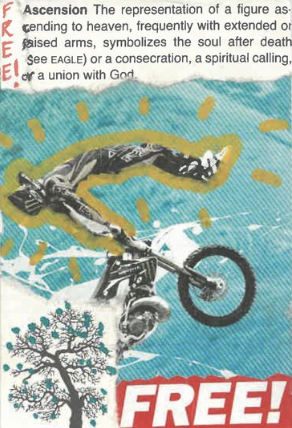 An illustration of a person riding a bicycle through the sky with a dove, clouds, and a tree, with a "FREE!" label at the bottom.