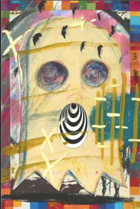 Colorful abstract artwork featuring a large skull with rainbow-colored eyes, surrounded by various geometric and graffiti-like patterns.