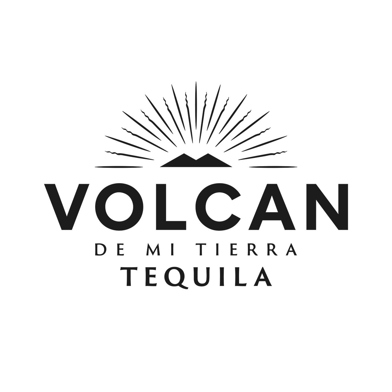 Logo of Volcano de mi Tierra Tequila featuring a mountain and radiating lines.