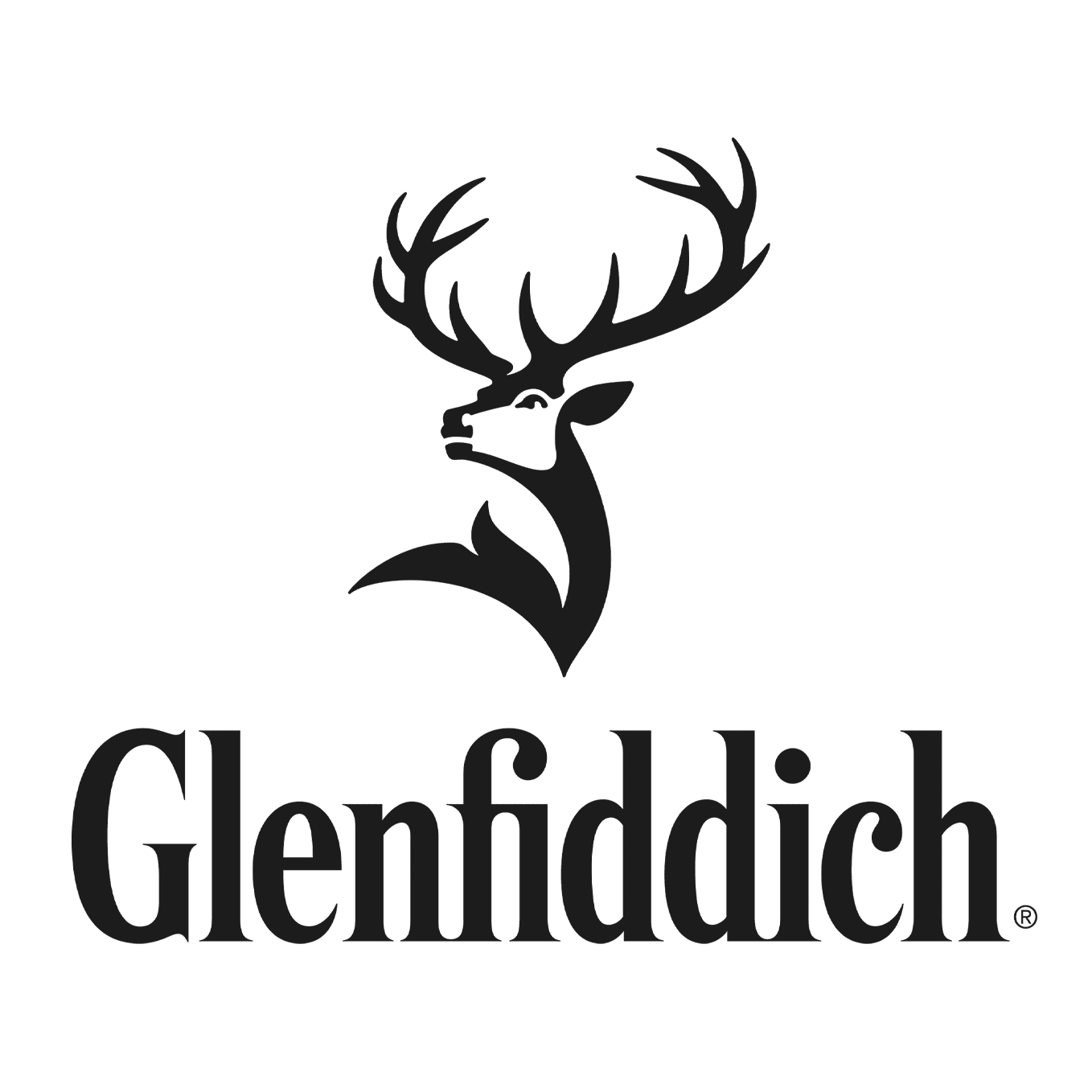 Logo of Glenfiddich featuring a stylized deer head and the brand name.