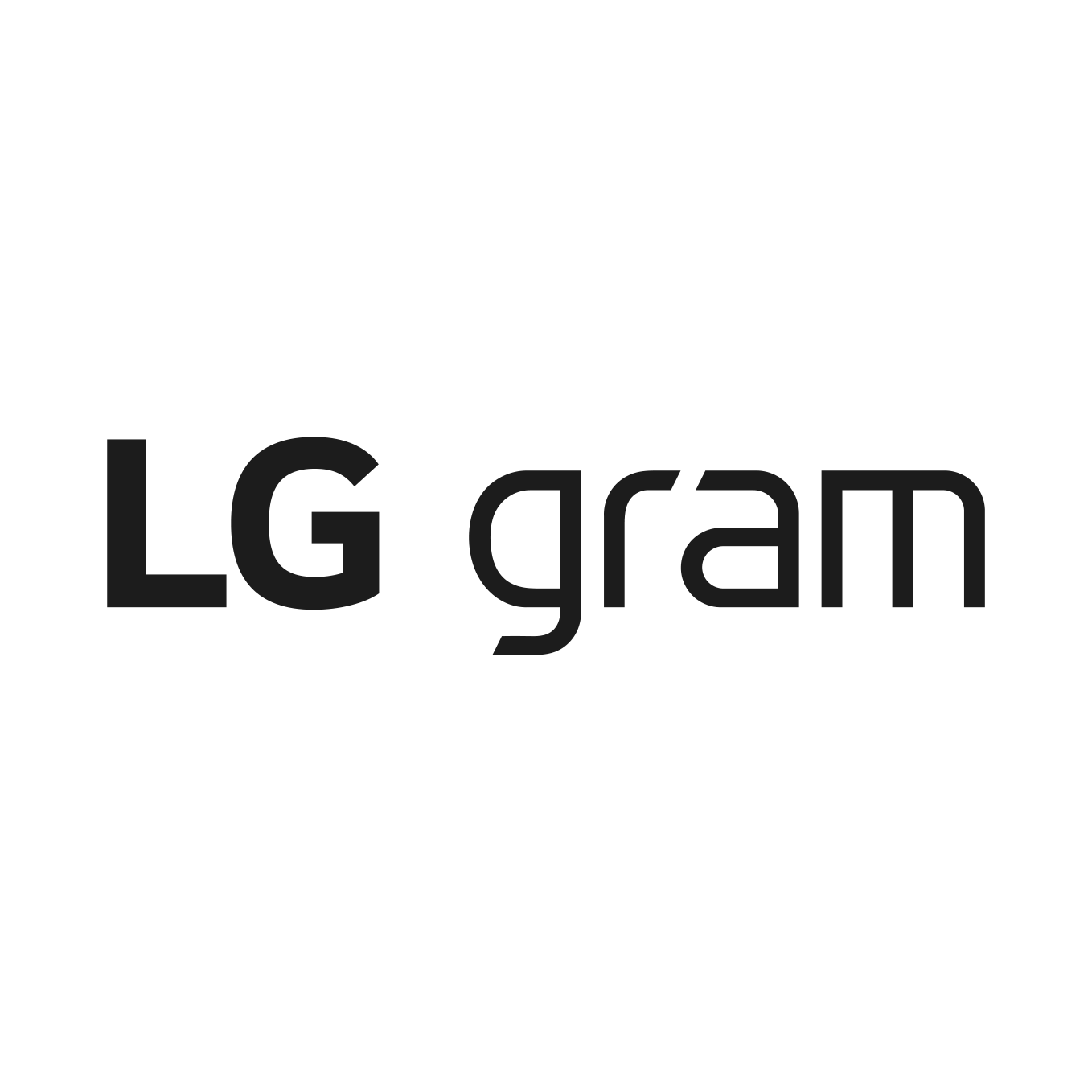 Logo for LG gram, a lightweight laptop brand with a black background and gray text.
