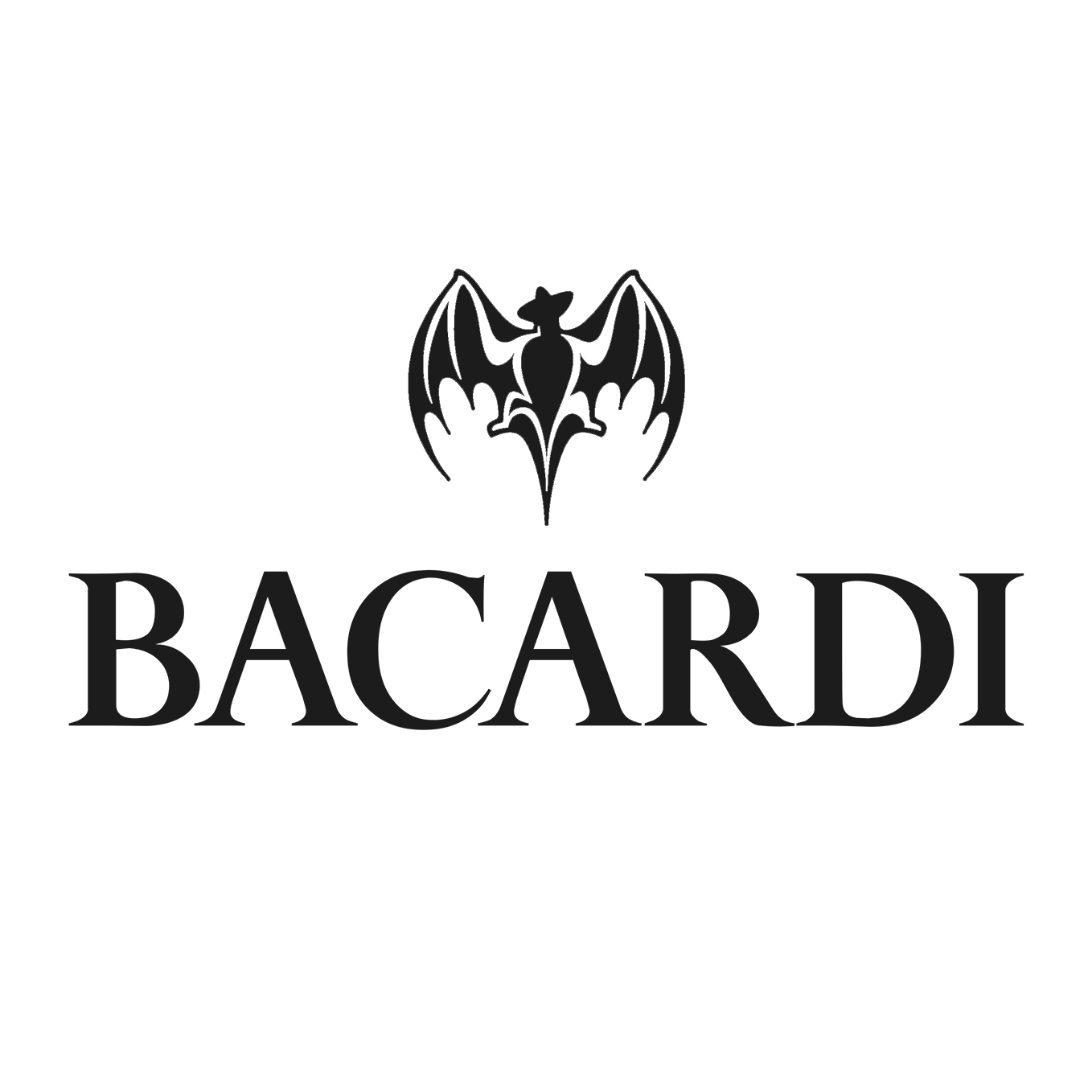 Black Bacardi logo with stylized bat symbol above the word 'BACARDI' in bold capital letters.