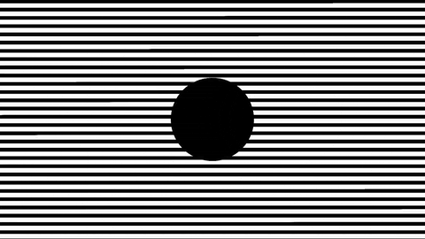 Black circle centered on the image with horizontal black and white stripes in the background.