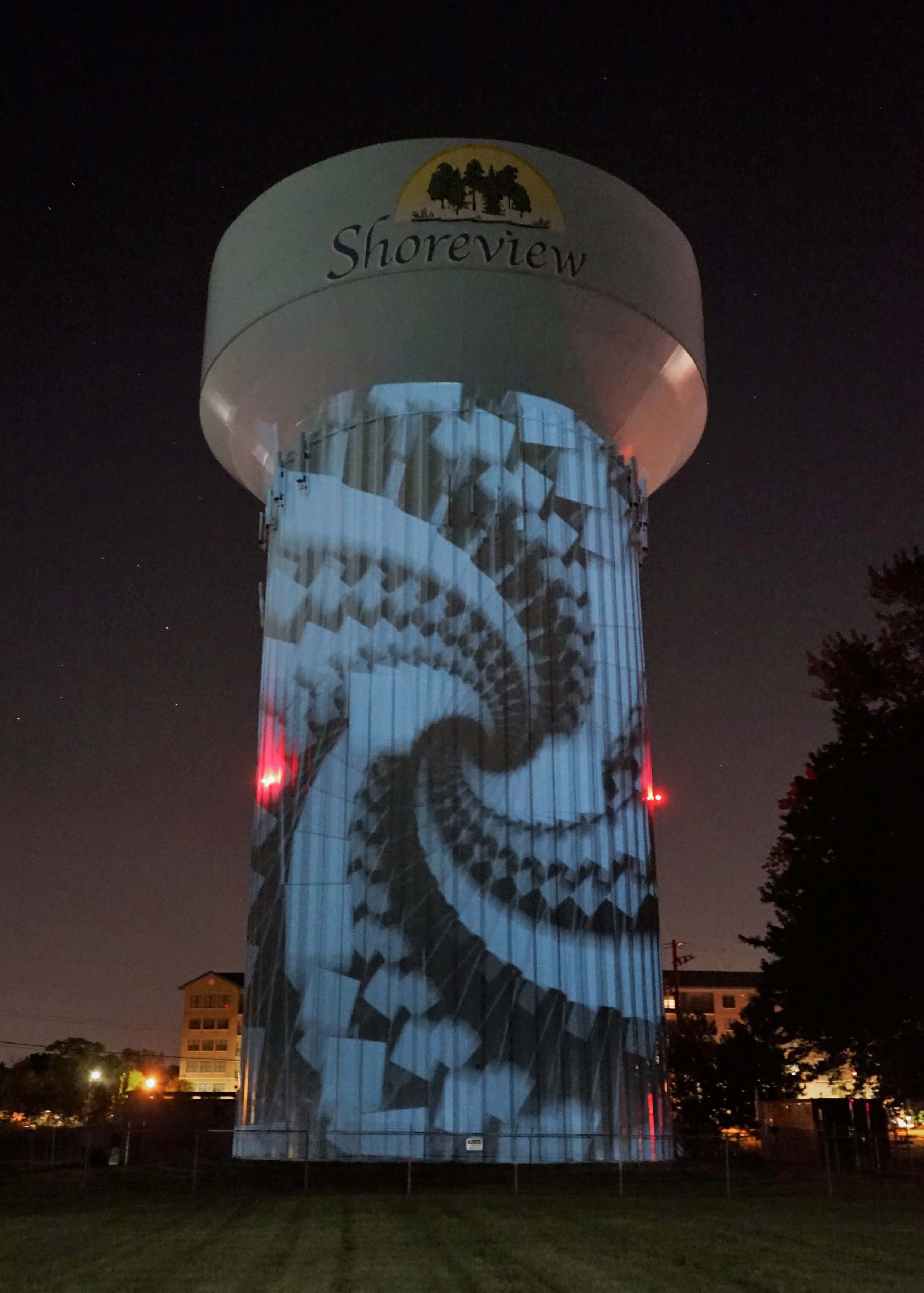 water tower with projection mapping