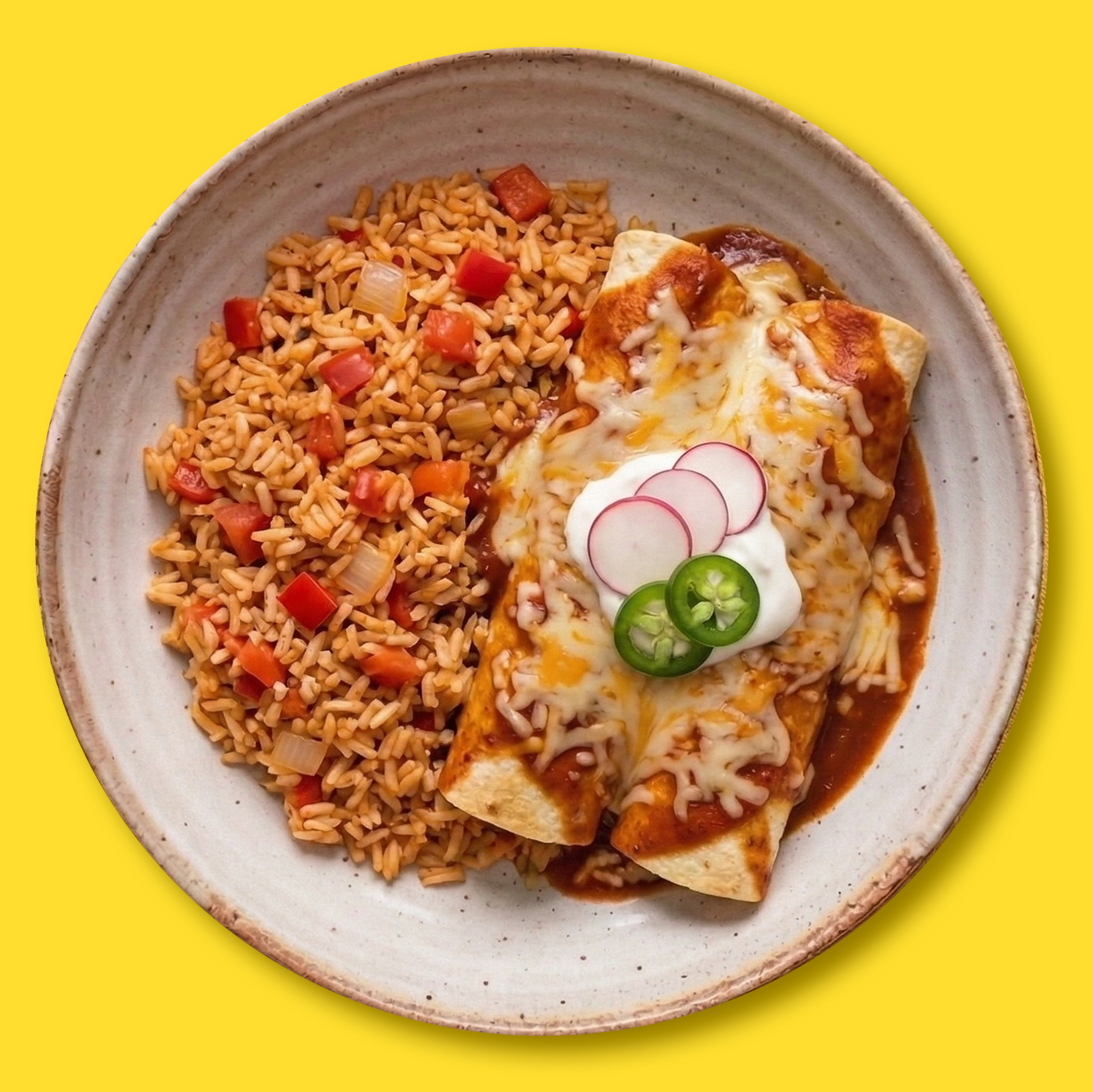 EASY CHEESY ENCHILADAS WITH SPANISH RICE