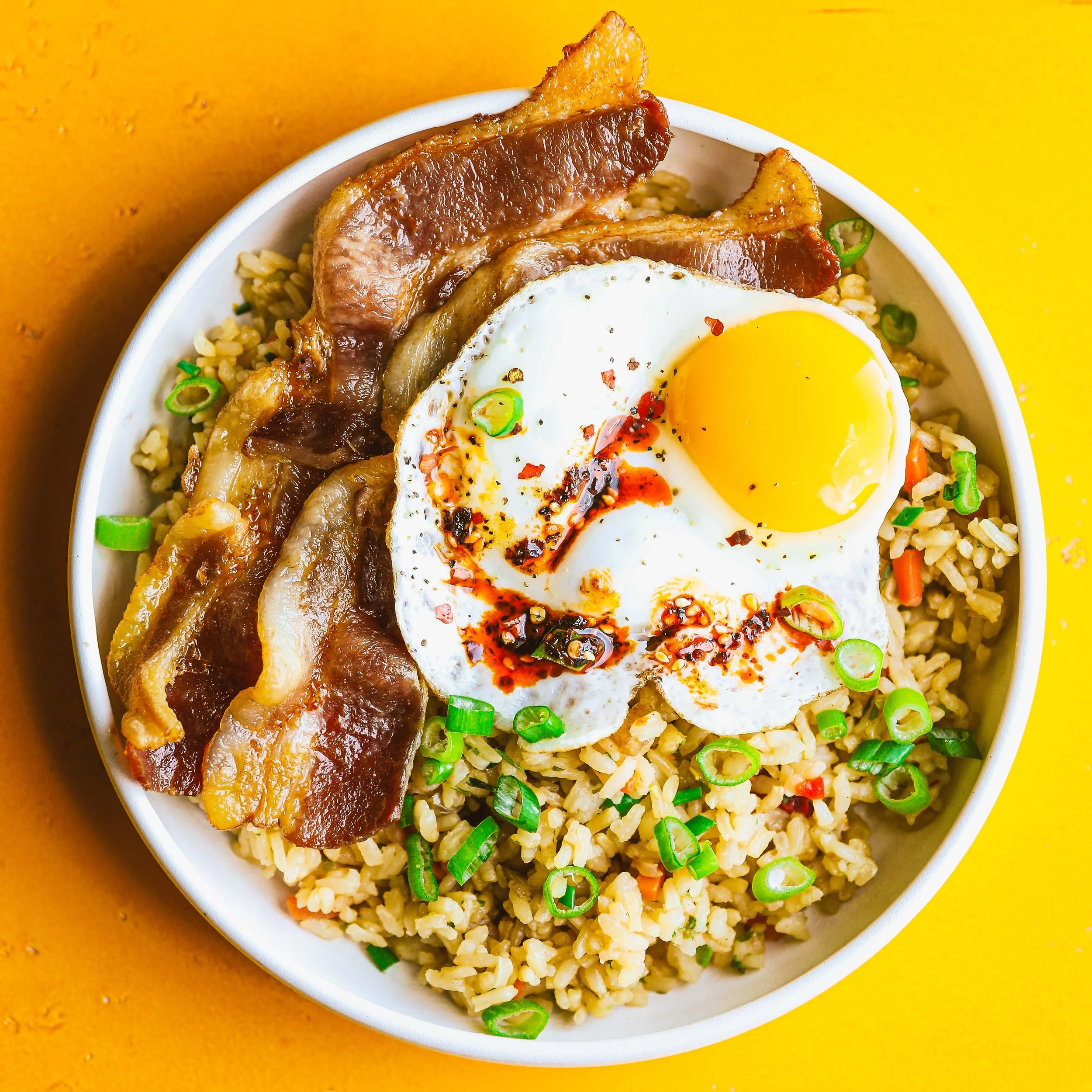Breakfast Fried Rice with Bacon &amp; Garlic Egg