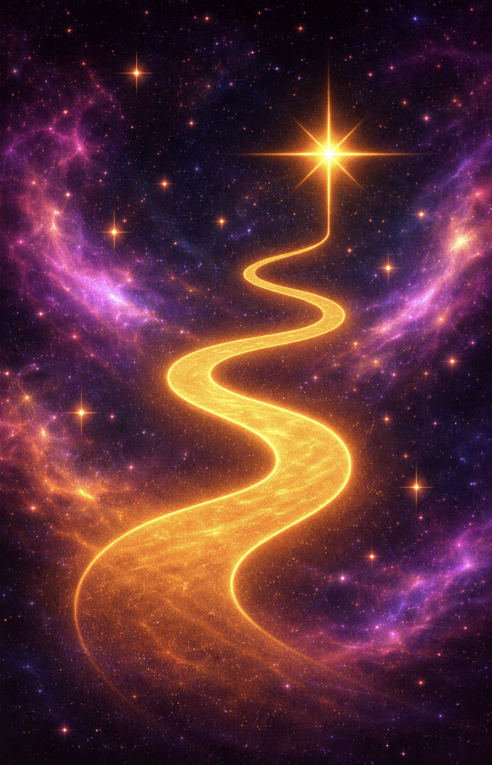 cosmic sky-gold-pathway-follow-to-a-gold-star