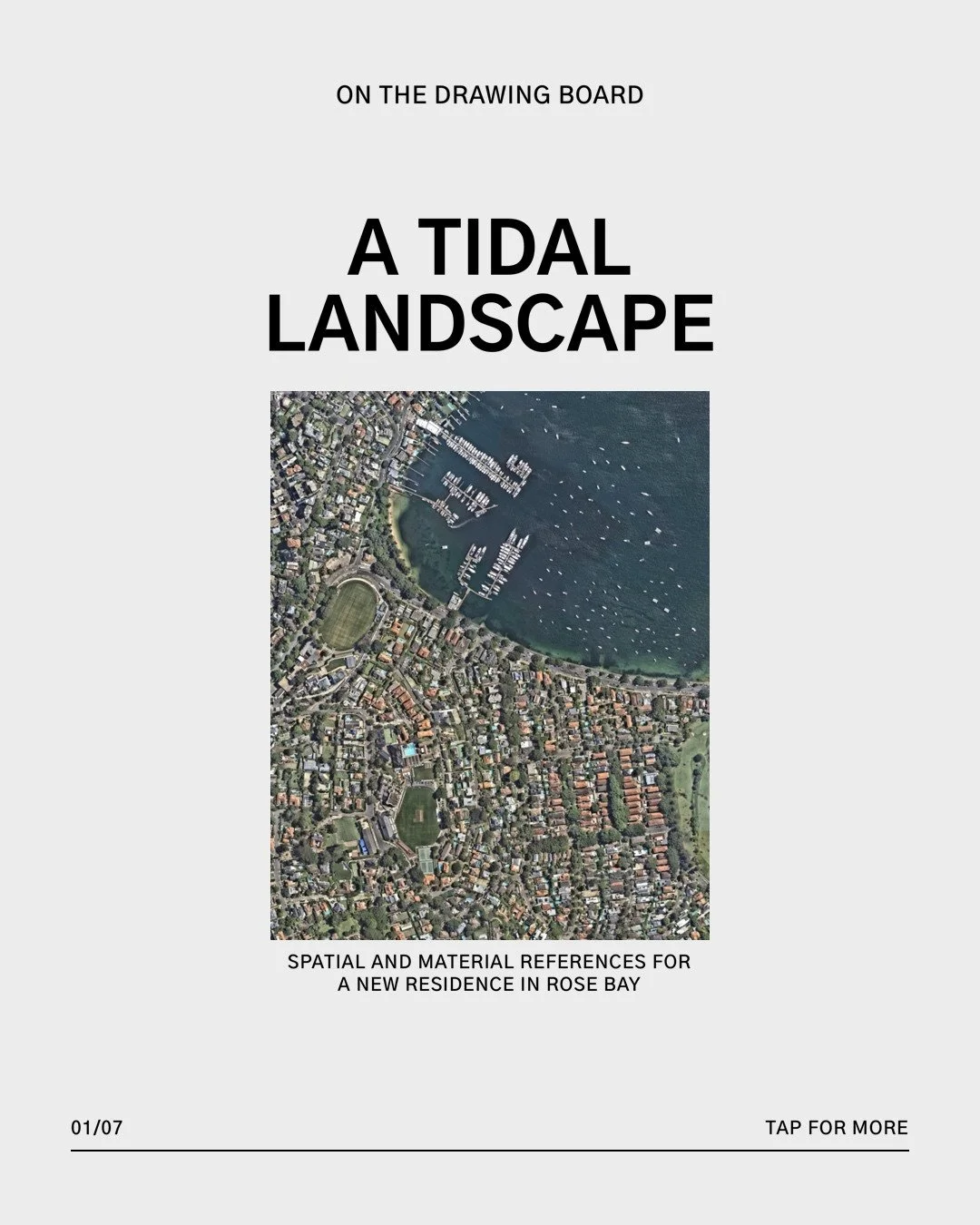 A Tidal Landscape: spatial and material references for a new residence in Rose Bay.⁠
⁠
The site is located close to the water - almost at sea level - but not immediately adjacent to the dramatic harbour landscape. To build a strong connection to plac