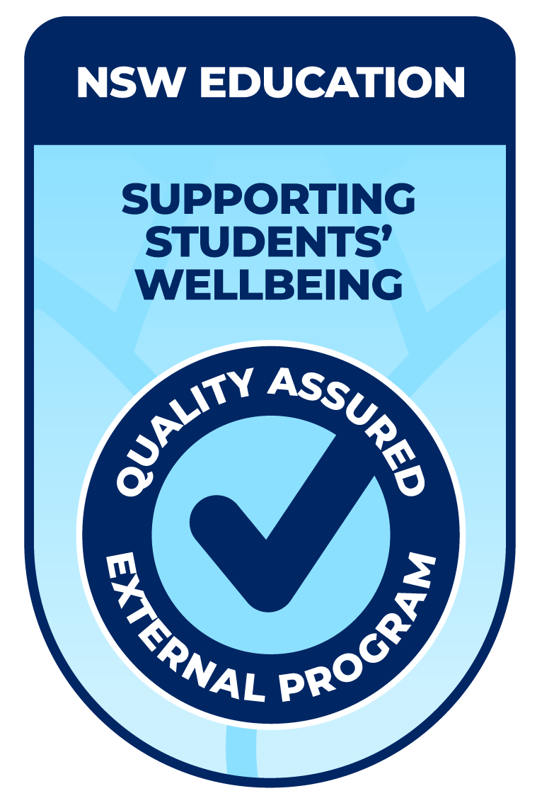 Badge from NSW Education supporting students' wellbeing with a quality assured external program.