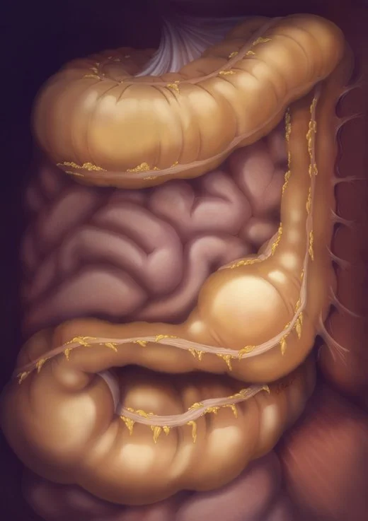 An illustration of the human digestive system showing the large intestines during constipation.