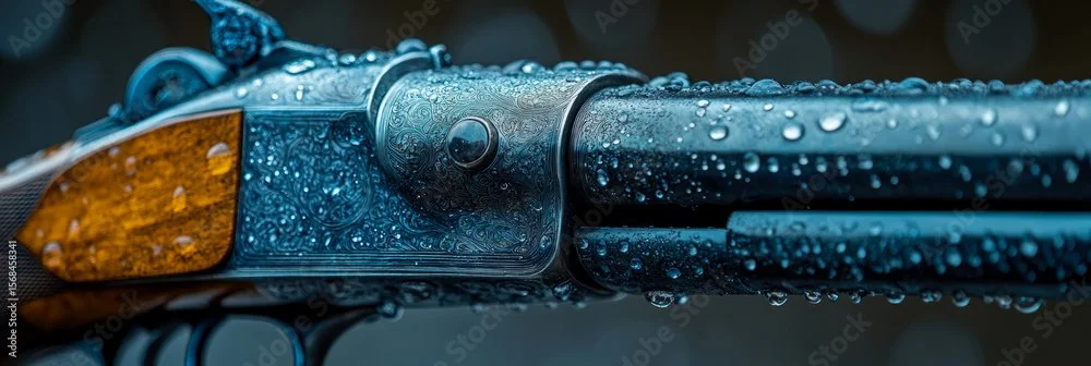 Close-up of a wet motorcycle handlebar with visible water droplets on it.