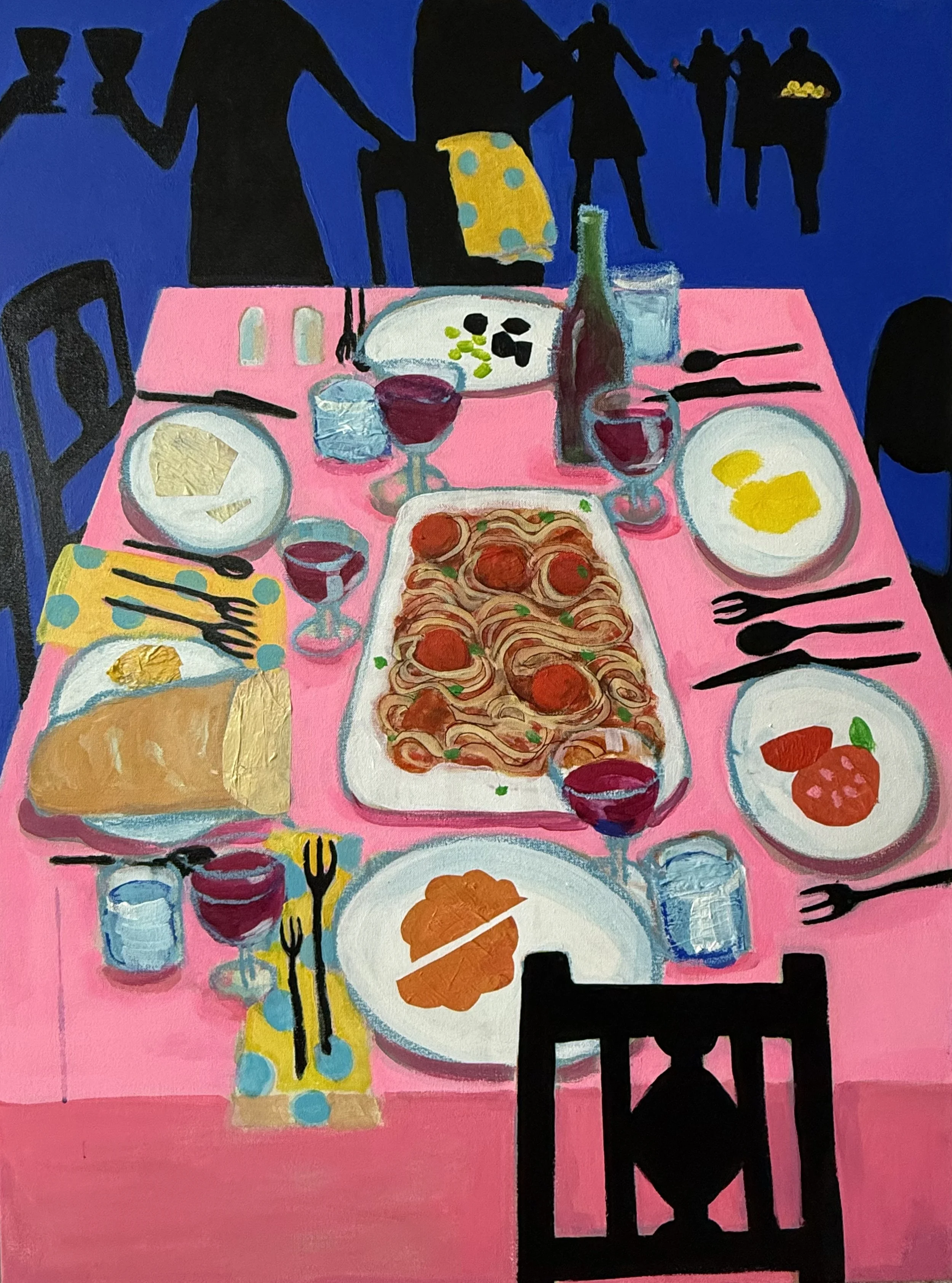 Lets eat. Acrylic collage on canvas 30 x 40