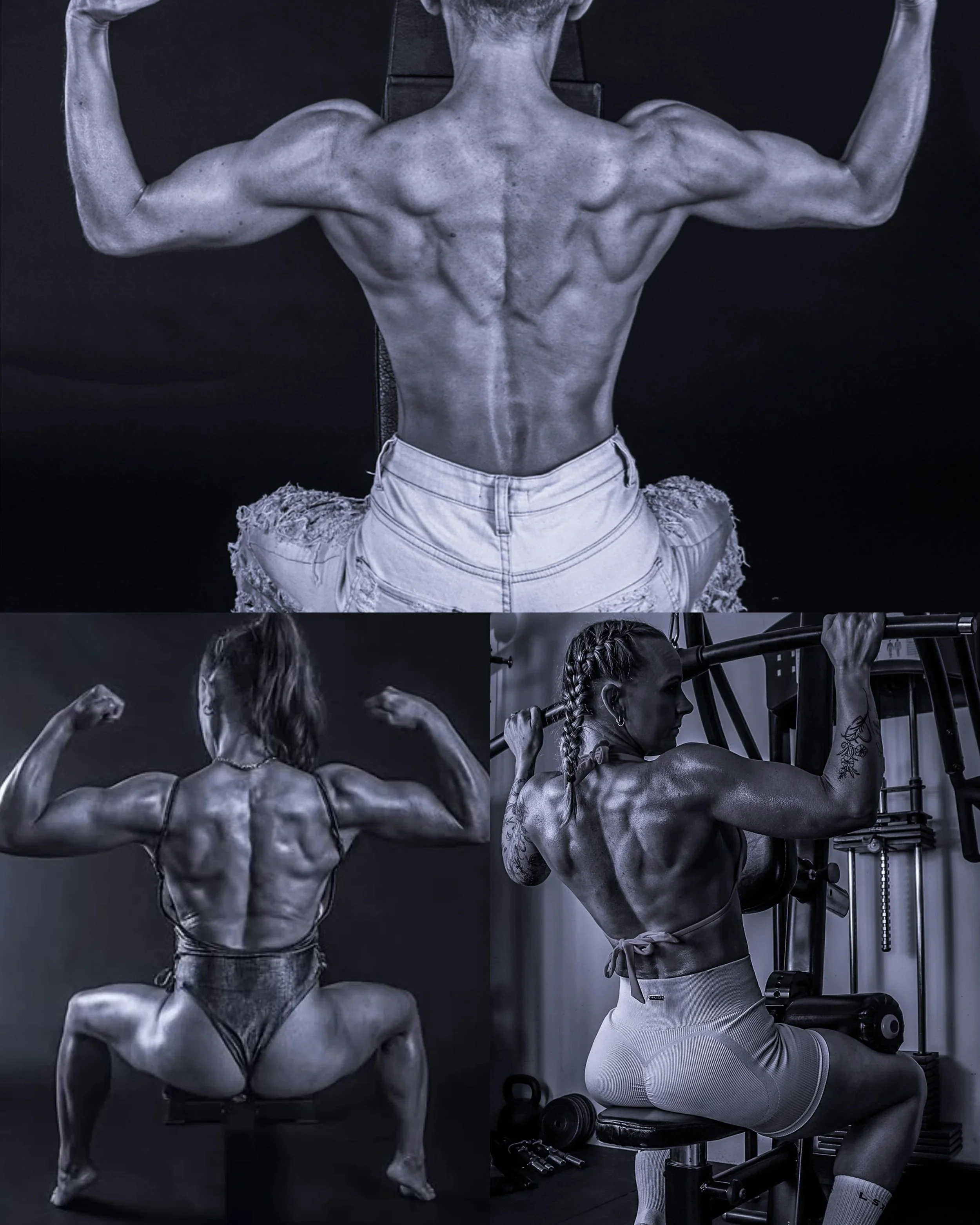 extremely muscular women in a grey photo