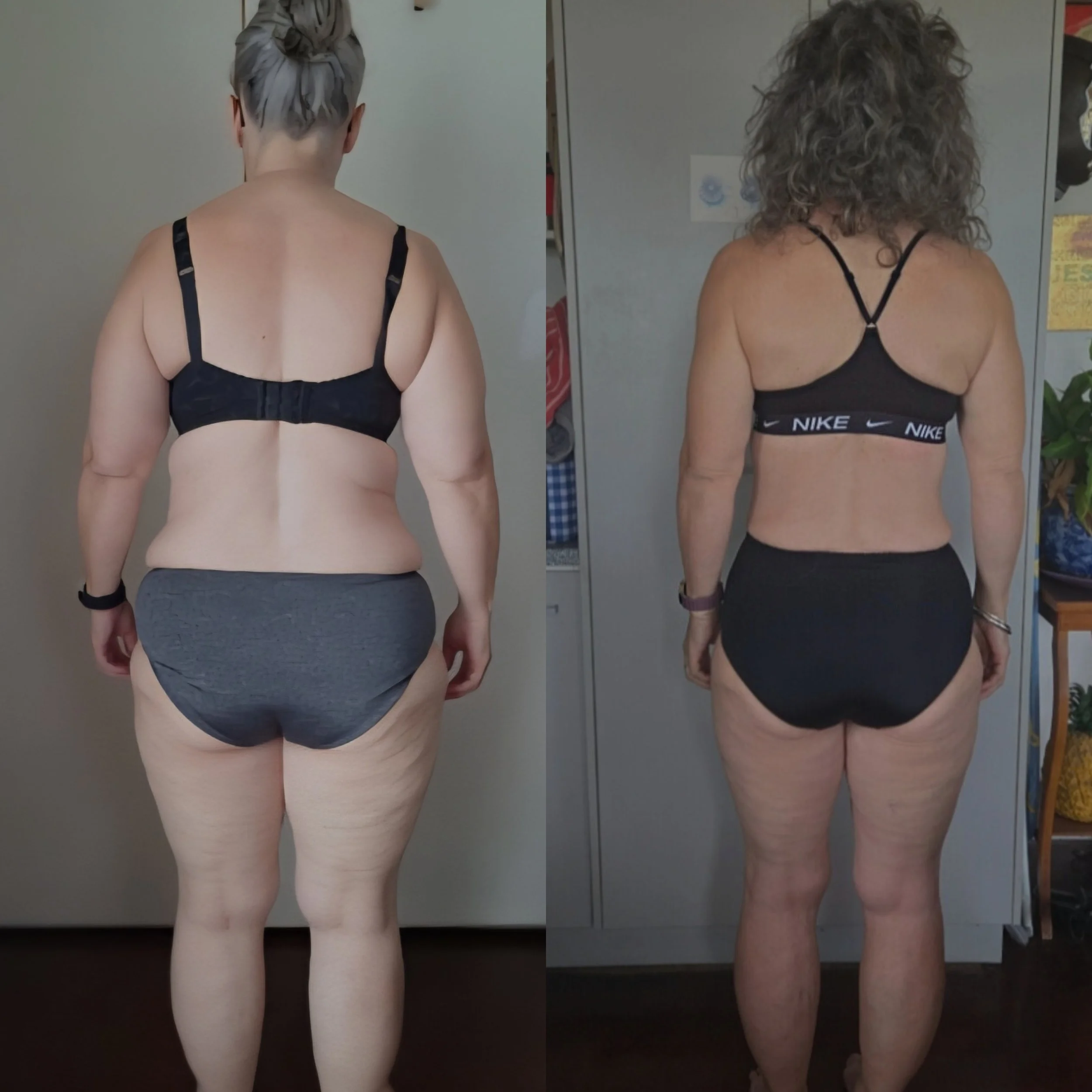 transformation of a larger woman transformed to a leaner version with a smaller waist