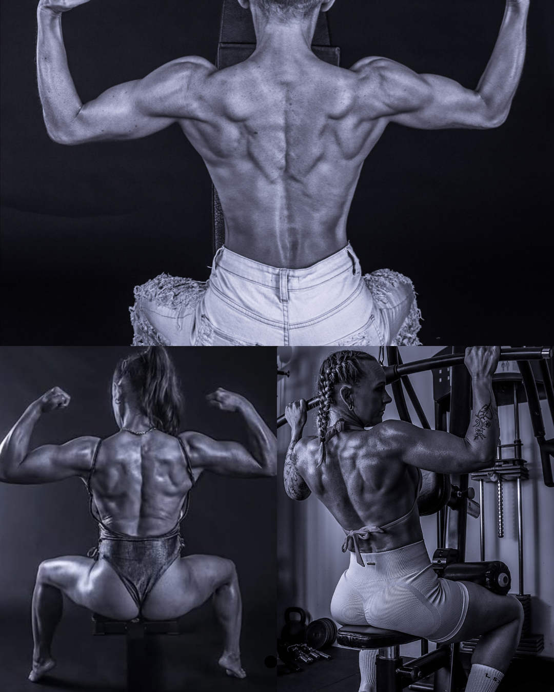 Three female strength training clients in perimenopause performing resistance training exercises.