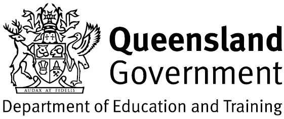 Queensland Government Department of Education and Training logo with a coat of arms and text.