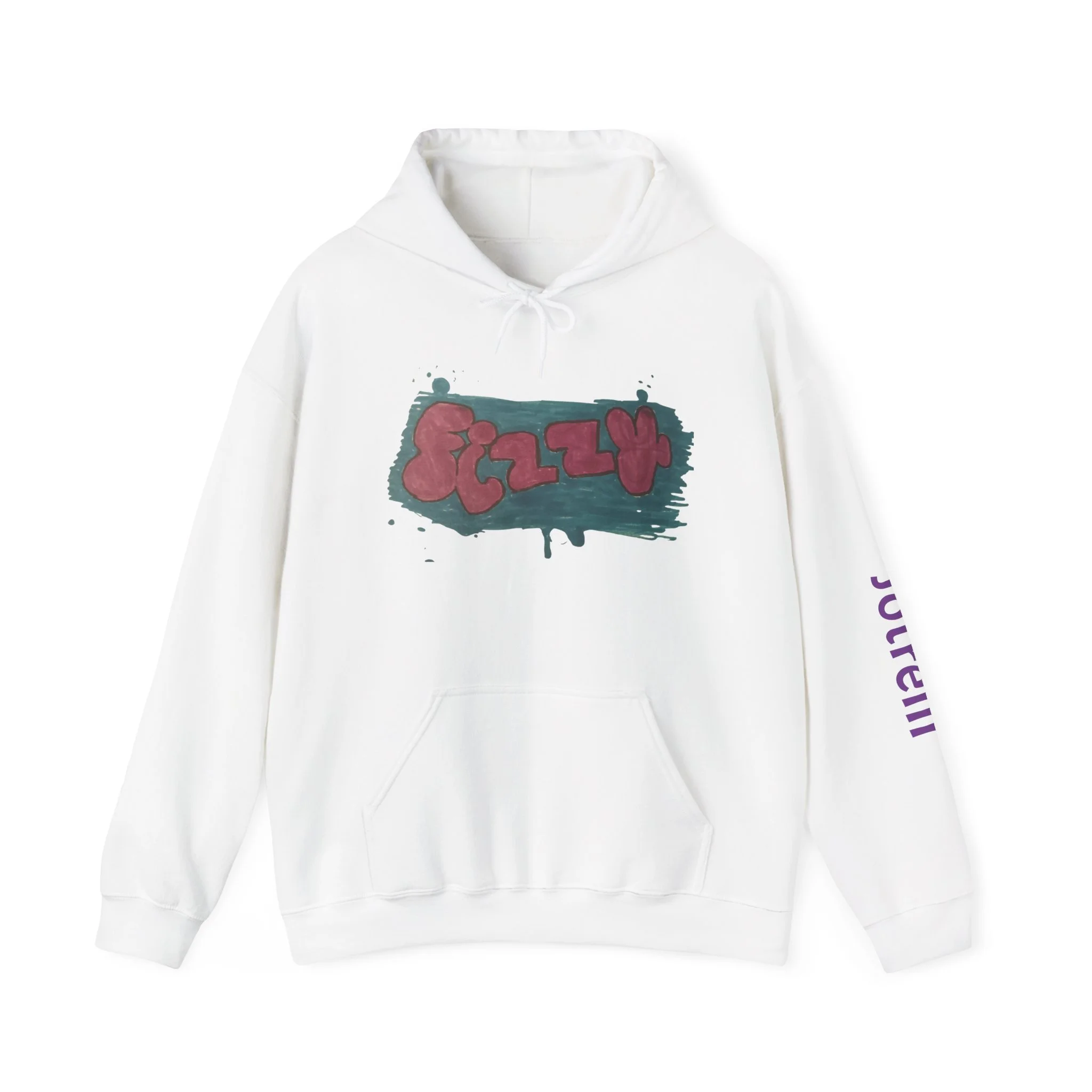 Graffiti style hoodie | 'Fizzy' text on teal paint splash