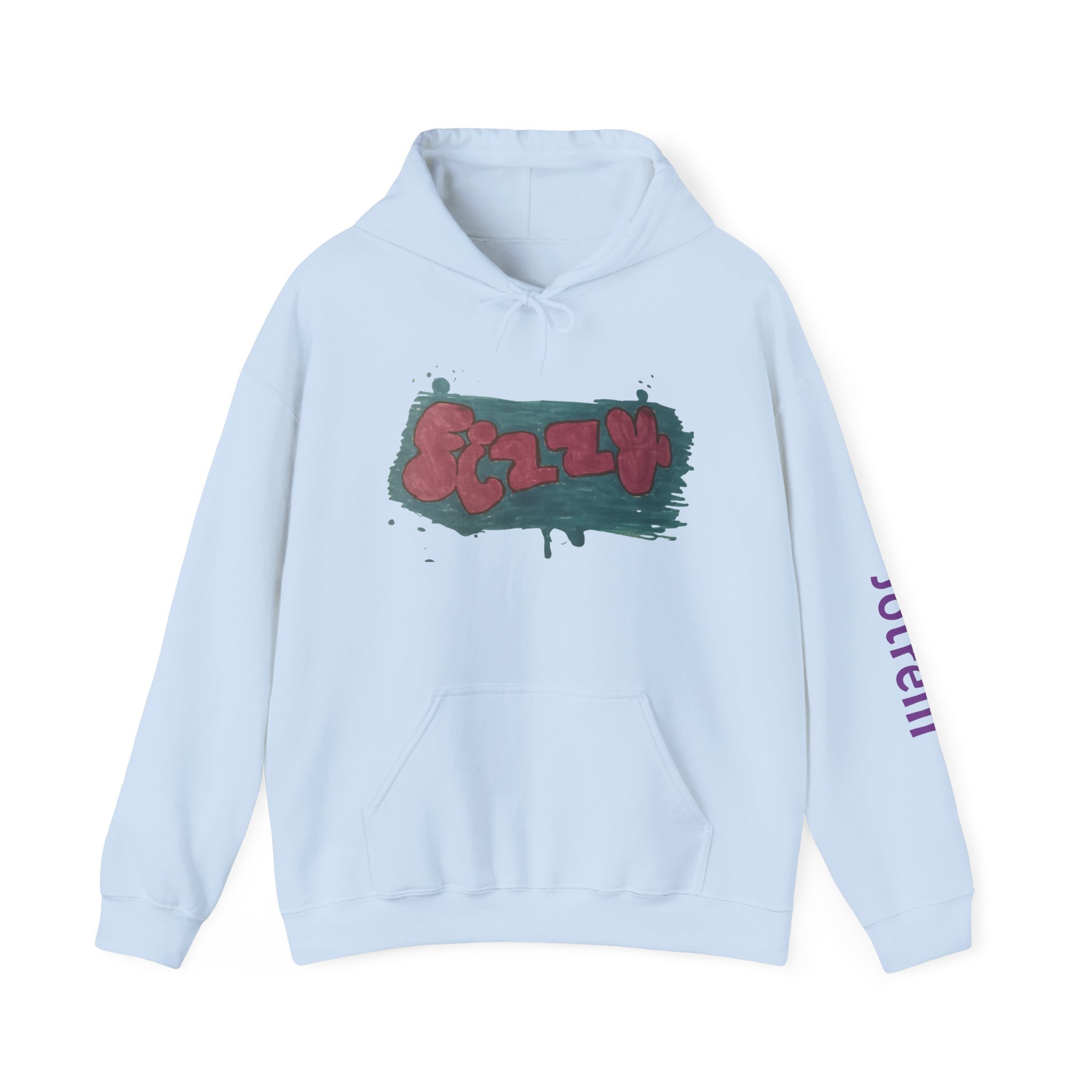 Graffiti style hoodie | 'Fizzy' text on teal paint splash