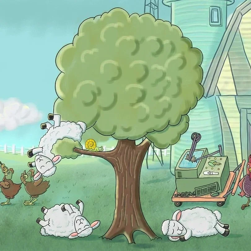 Sheep Fast Asleep. Digital. From A Tractor of Course. Original illustration by Boaz Gavish, digital adaptation by Jimmy Gleeson