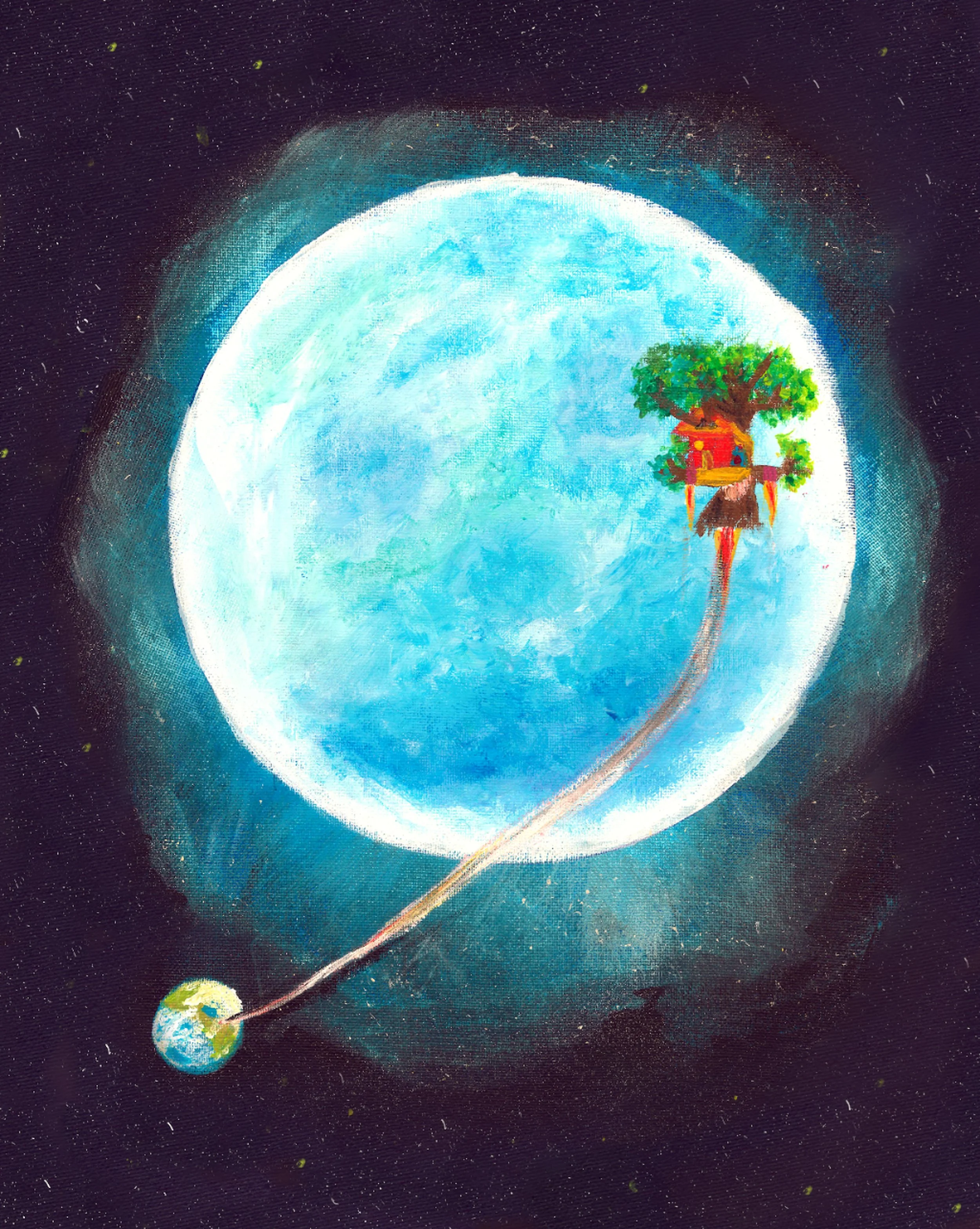 Title: Is the moon made of cheese?   Medium: Acrylic on canvas  Book: The Space Ticklers  Art: Boaz Gavish