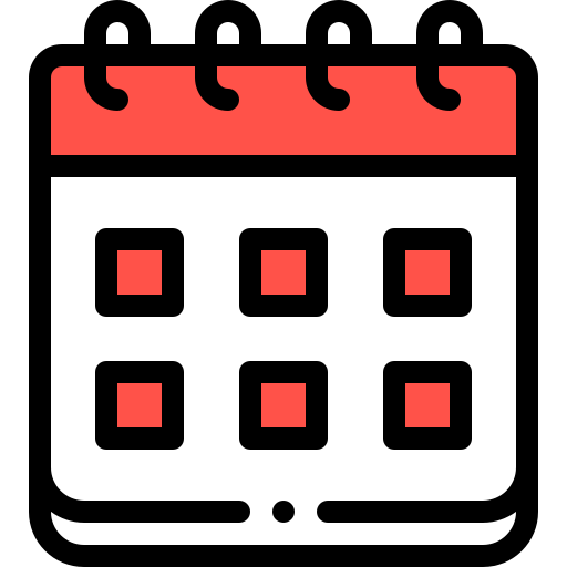 Icon of a calendar with six squares representing days.