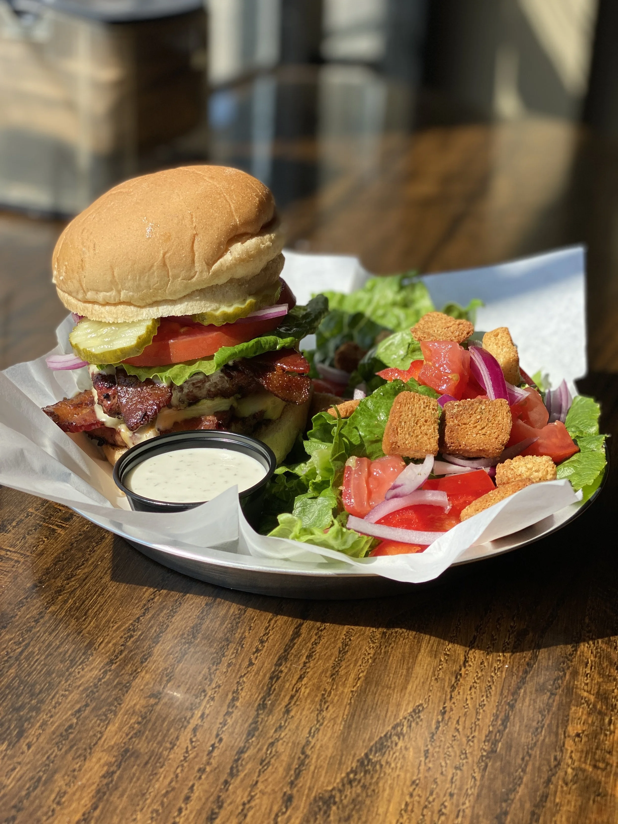 Double Bacon Cheeseburger with Side Salad