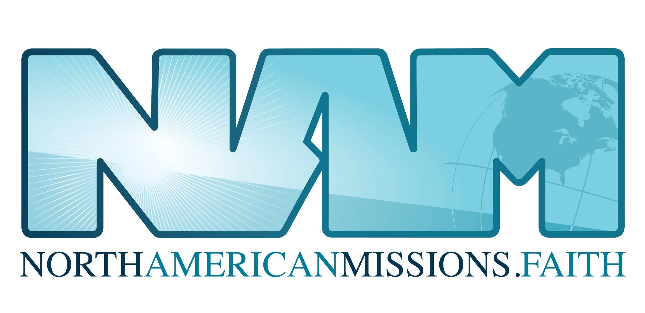 The logo features large letters spelling 'NMAN' with a stylized globe in the background, and the words 'NORTHAMERICAN MISSIONS .FAITH' below it.