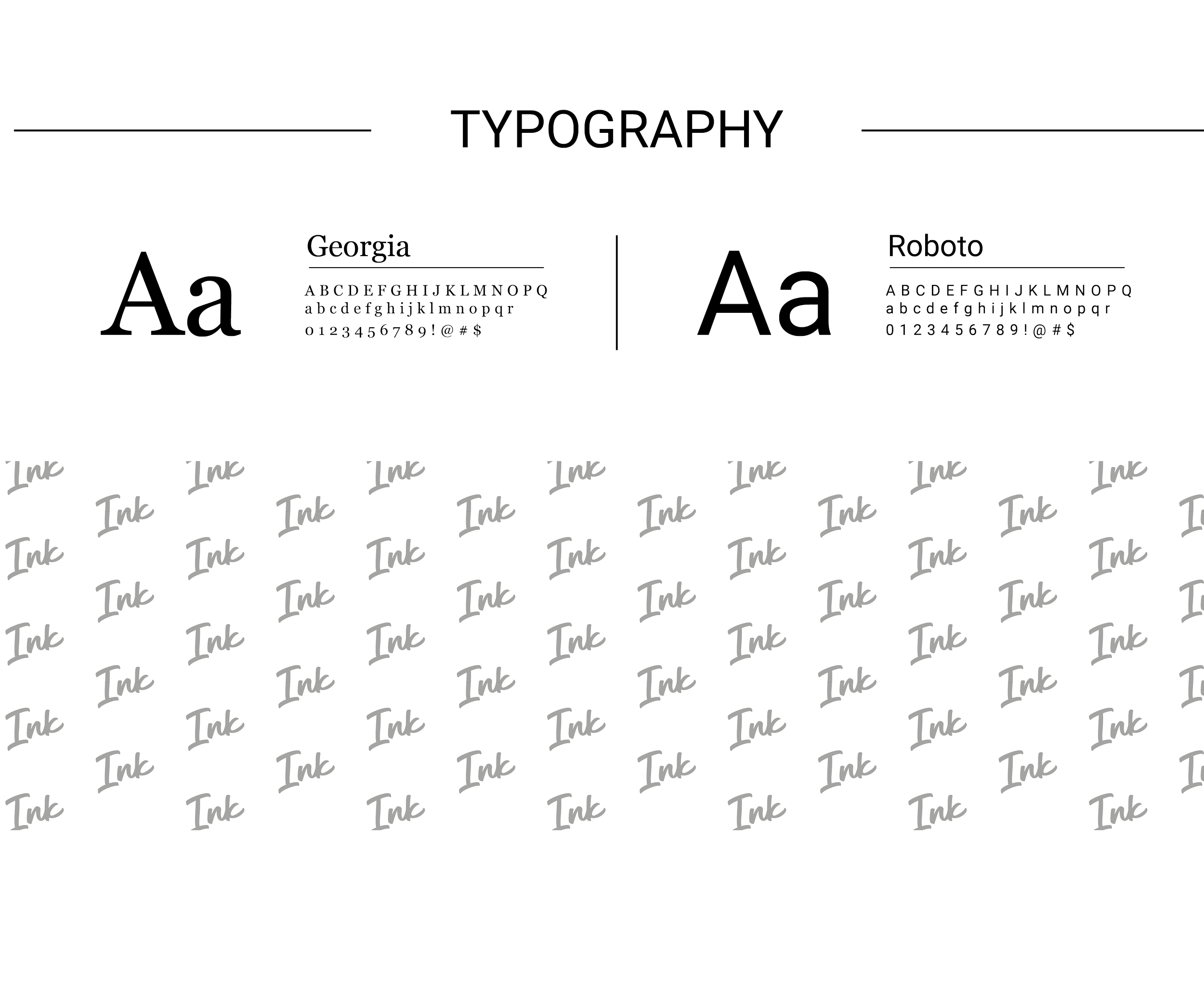 Comparison of Georgia and Roboto fonts, including uppercase and lowercase alphabets, numbers, and symbols, on a black background.