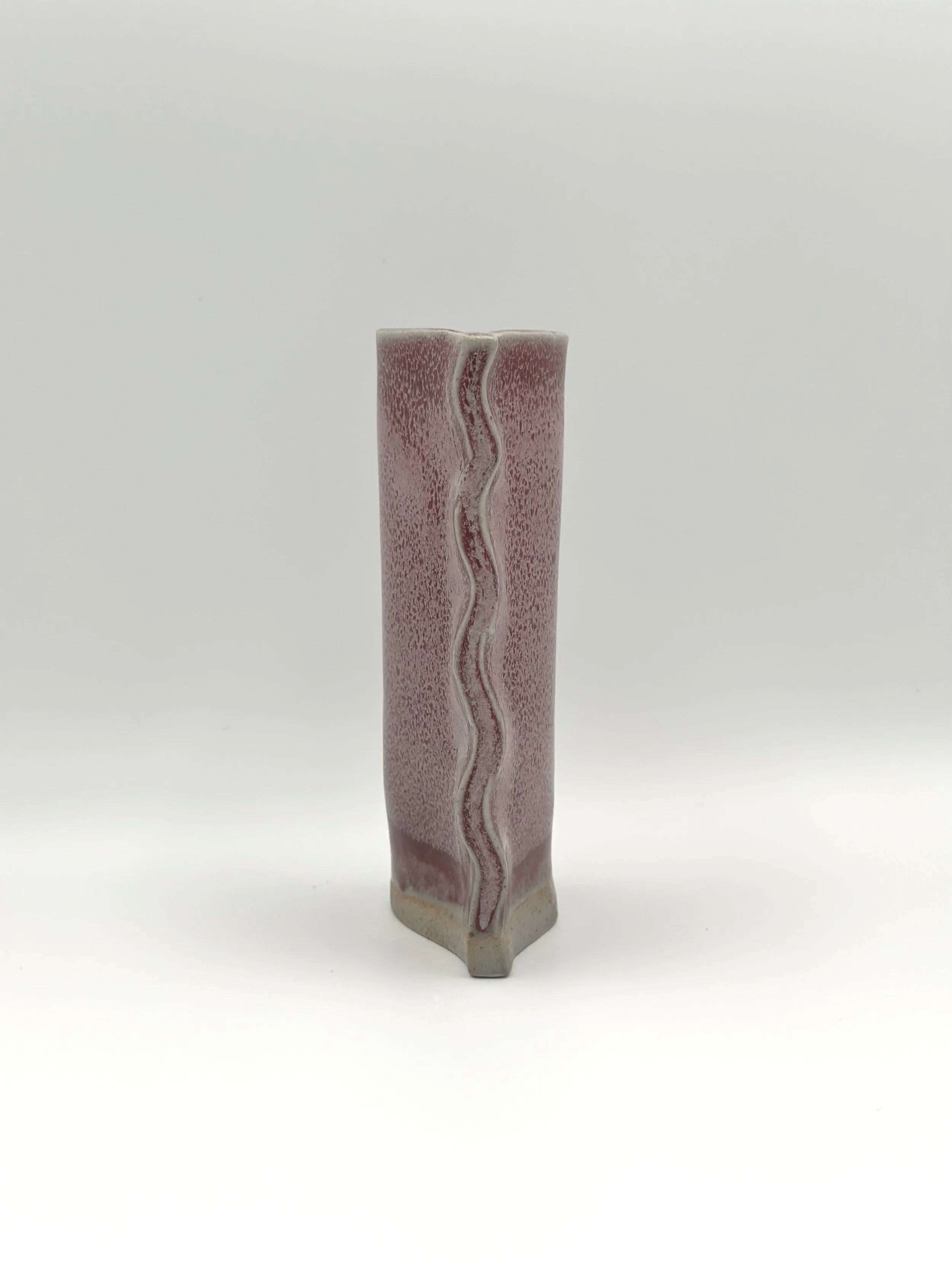 speckled red and pink ruffled bud vase handmade ceramics