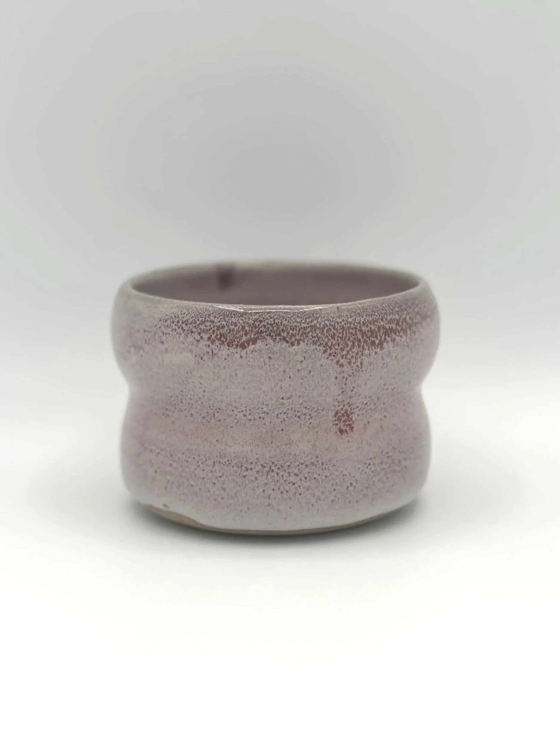 drippy mauve pink lavender grey glossy glaze on a 2 wave bubble small tumbler planter handmade ceramics