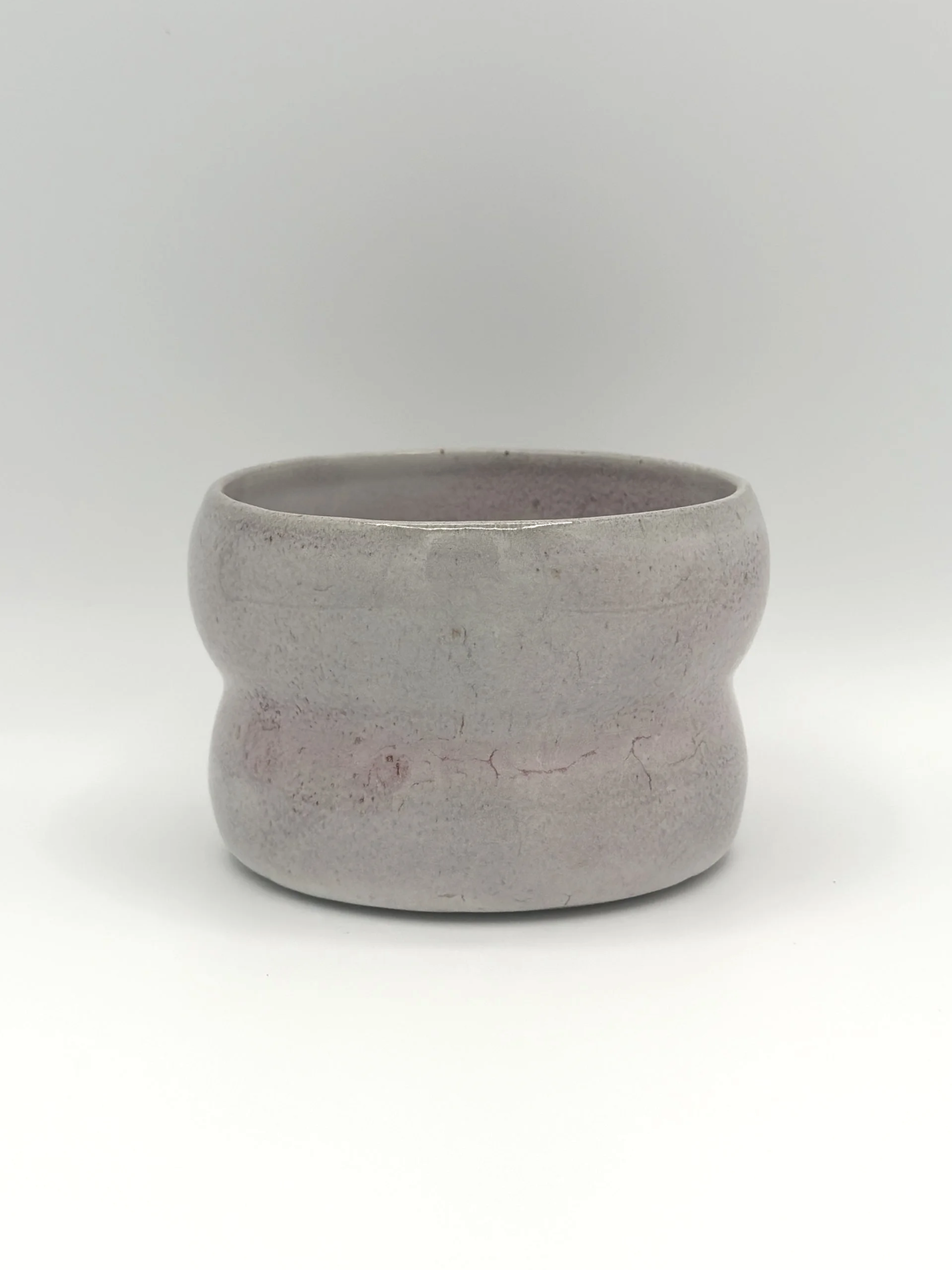 drippy mauve pink lavender grey glossy glaze on a 2 wave bubble small tumbler planter handmade ceramics
