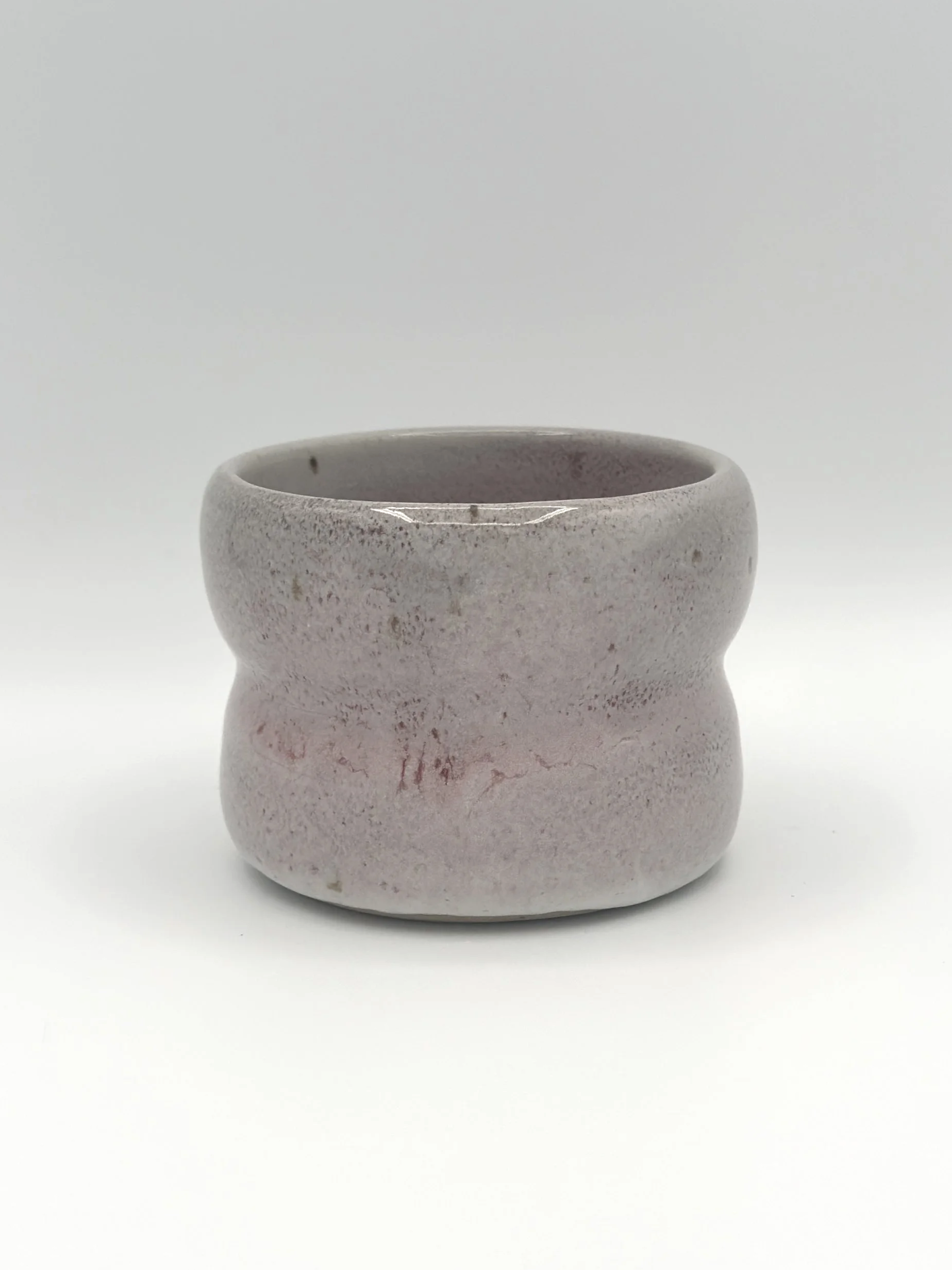 drippy mauve pink lavender grey glossy glaze on a 2 wave bubble small tumbler planter handmade ceramics