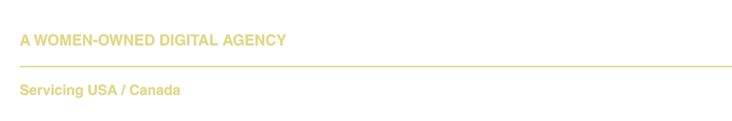 A digital agency's website header with the text 'A WOMEN-OWNED DIGITAL AGENCY' and 'Servicing USA / Canada' in yellow font on a black background.